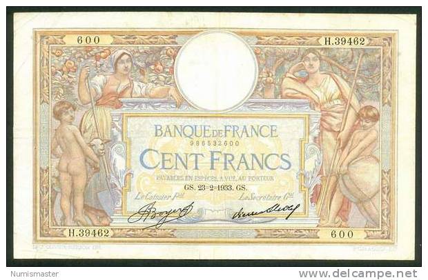 100 FRANCS , 23.2.1933. LUC OLIVIER MERSON - 100 F 1908-1939 ''Luc Olivier Merson''