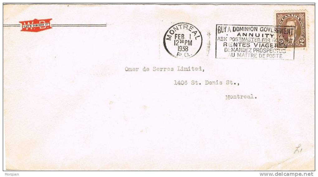 Carta MONTREAL (Canada) 1938. Maitre De Poste - Cartas & Documentos