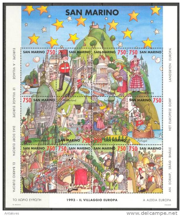 San Marino 1993 Europe A Village Block Of 12 MNH** - Comunità Europea