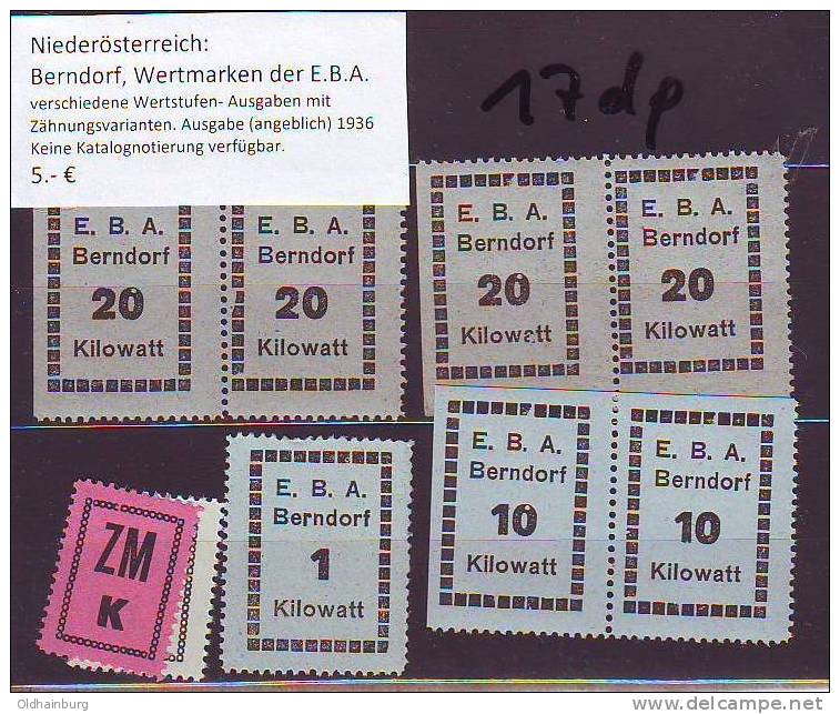 017dp: Austria- Autriche: Berndorf, Energie- Wertmarken Ca. 1936 ** - Gebührenstempel, Impoststempel