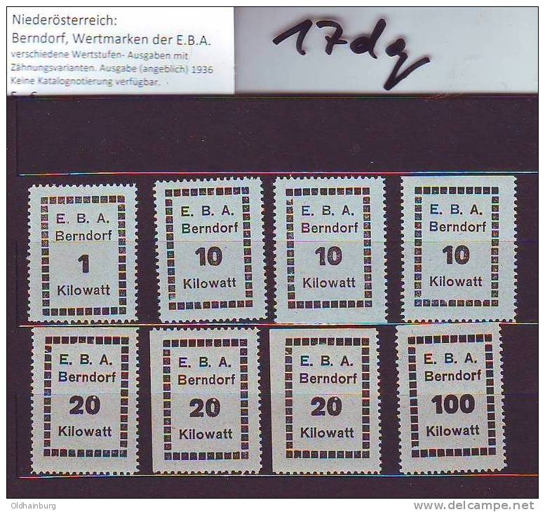 017dq: Austria- Autriche: Berndorf, Energie- Wertmarken Ca. 1936 ** - Seals Of Generality