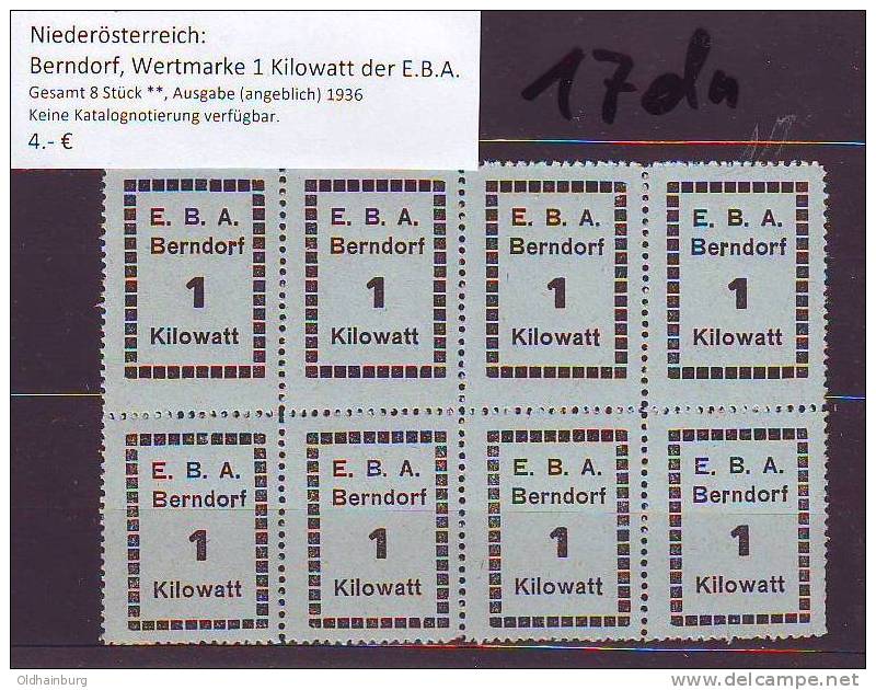 017dn: Austria- Autriche: Berndorf, Energie- Wertmarken Ca. 1936 ** - Gebührenstempel, Impoststempel