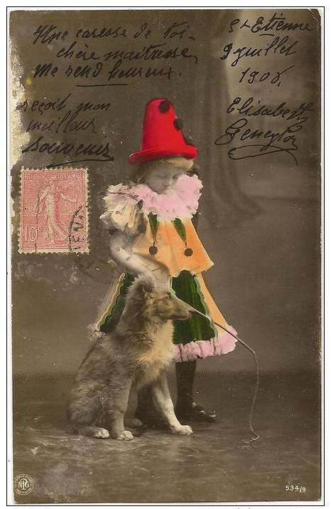 Fantaisie - Petite Fille Habillée En Tenue De Cirque - Dompteur De Chiens - Chiot Colley  /11819 - Other & Unclassified