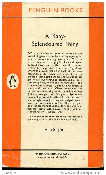 A Many- Splendoured Thing - A Poignant Love Story Of Post-war Hongkong - HAN SUYIN - Penguin Books - Drammi