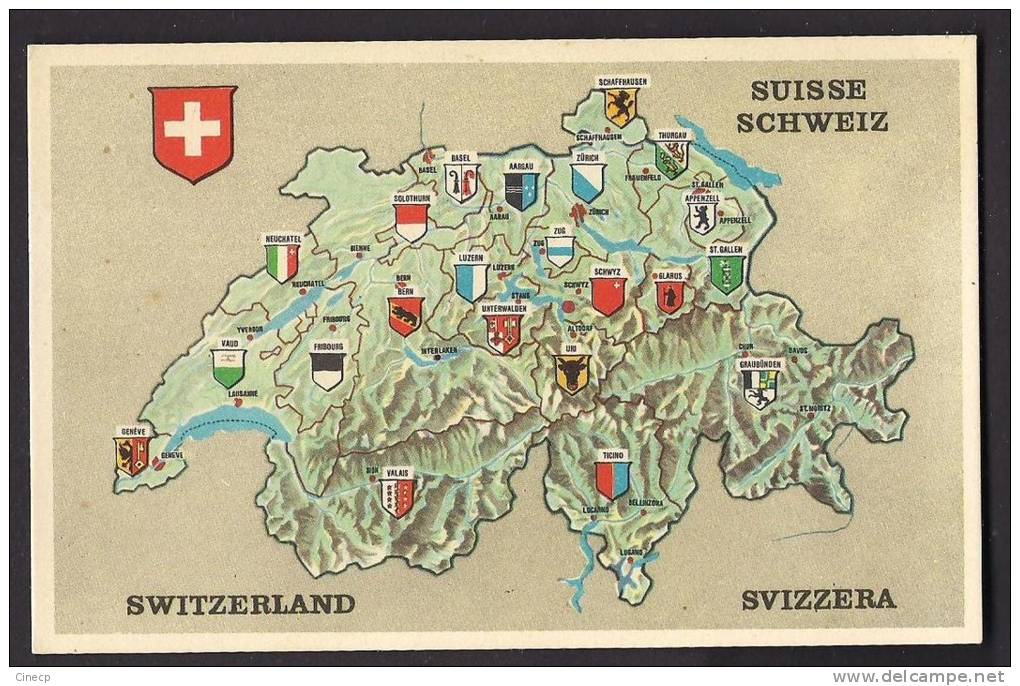 CPSM SUISSE - ILLUSTRATION CARTE DES 22 CANTONS SUISSES ET BLASONS - St. Anton