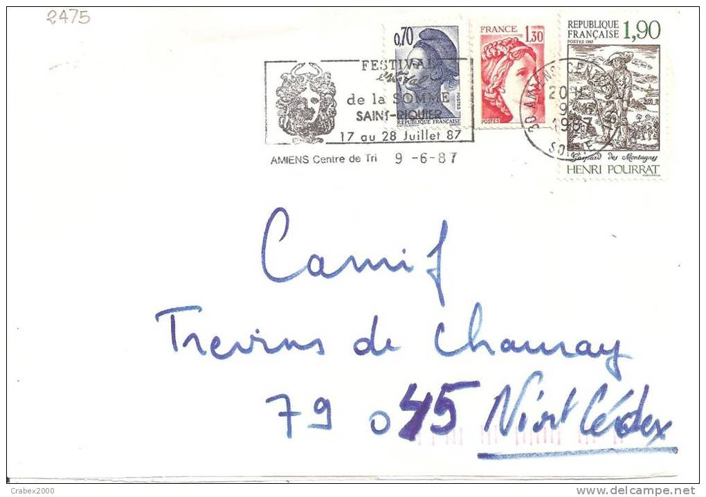 NY/T   2475+  LETTRE    AMIENS Vers  NIORT Le  09 JUIN 1987 - Covers & Documents