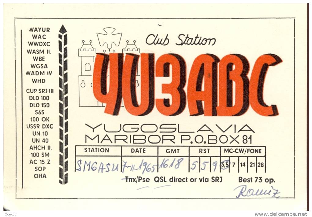 QSL - Club Station Yugoslavia Maribor 1965 - Altri & Non Classificati