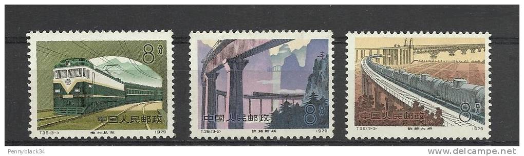 Chine China Cina 1979 Yvert 2278/2280 ** Train Treno Treni Ferrocaril Viaduc Bridge  Ref T36 - Unused Stamps