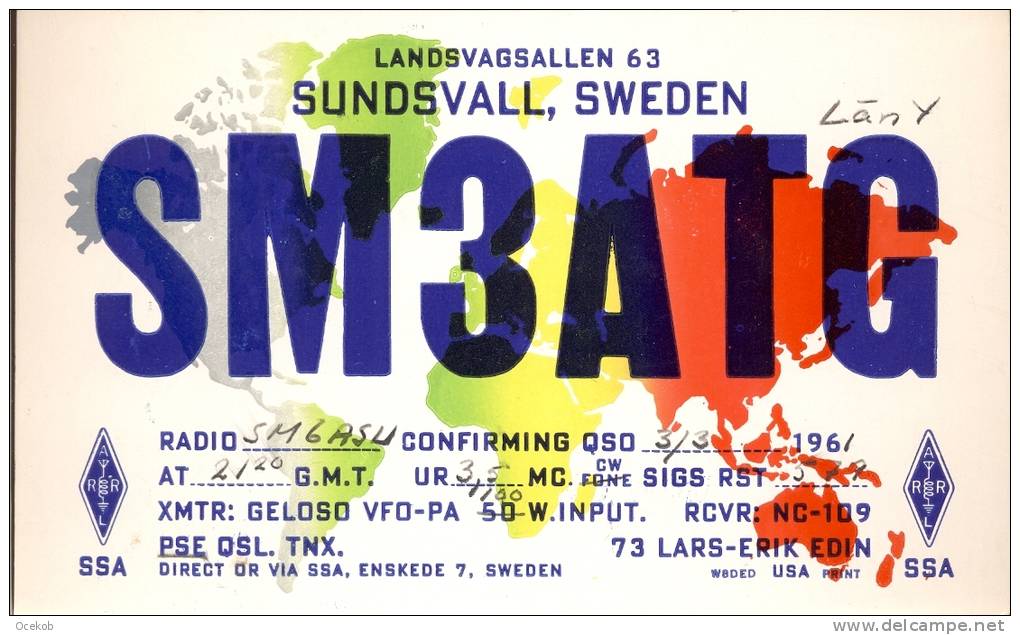 QSL - Sundsvall Sweden 1961 - SM3ATG Radio - Otros & Sin Clasificación