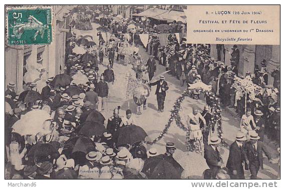 LUCON 28 JUIN 1914 FESTIVAL ET FETES DES FLEURS ORGANISES EN L HONNEUR DU 1er DRAGONS BICYCLETTE FLEU Editeur Vassellier - Lucon