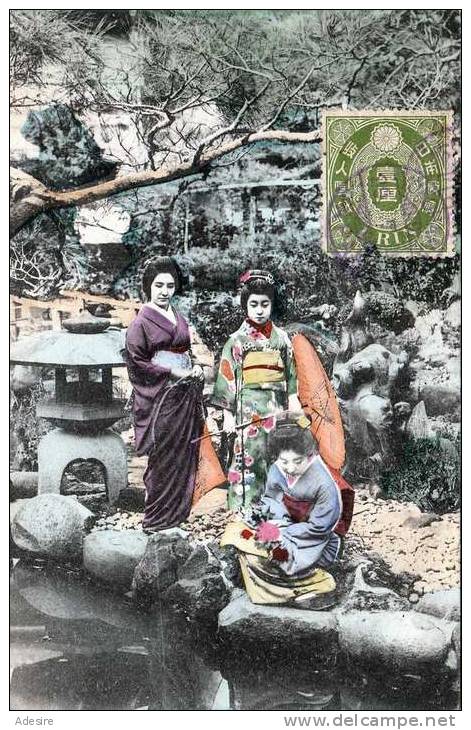 1913, Japan, YOKOHAMA, 3 Japanische Frauen Mit Schönen Kimonos, Seltene Frankierung Auf Vorderseite - Yokohama
