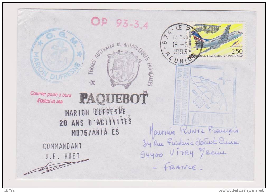 TAAF PAQUEBOT MARION DUFRESNE LE PORT REUNION OP 93-3.4 ANTARES 1 - Otros & Sin Clasificación