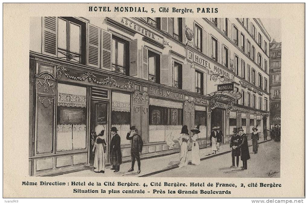 75 - PARIS - CPA - Hotel Mondial ,5 Cité Bergère - Non Circulée - Restaurants