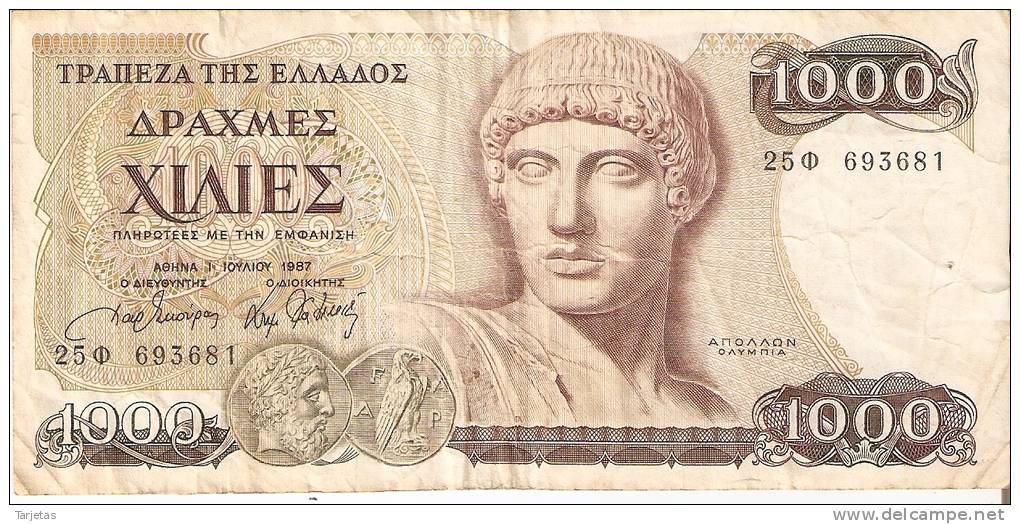 BILLETE DE GRECIA DE 1000 DRACMAS DEL AÑO 1987 (BANK NOTE) - Griekenland