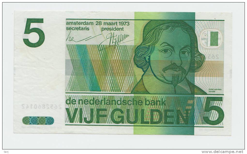 Netherlands 5 Gulden 1973 XF CRISP Pre-Euro Banknote P 95 - 5 Gulden