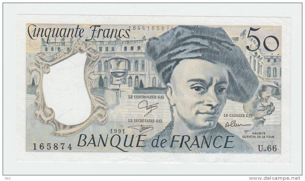 France 50 Francs 1991 AXF CRISP Banknote P 152e  152 E - 50 F 1976-1992 ''Quentin De La Tour''