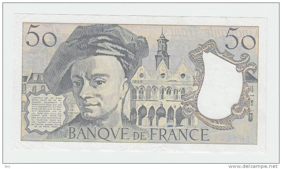 France 50 Francs 1991 AXF CRISP Banknote P 152e  152 E - 50 F 1976-1992 ''Quentin De La Tour''
