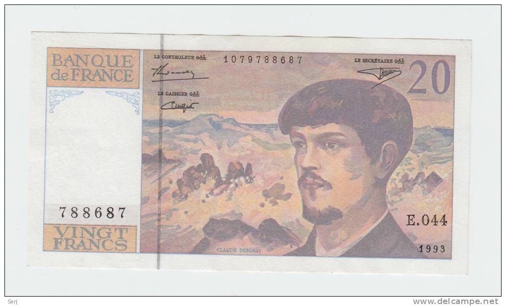 France 20 Francs 1993 XF++ CRISP Pre-Euro Banknote P 151g 151 G - 20 F 1980-1997 ''Debussy''