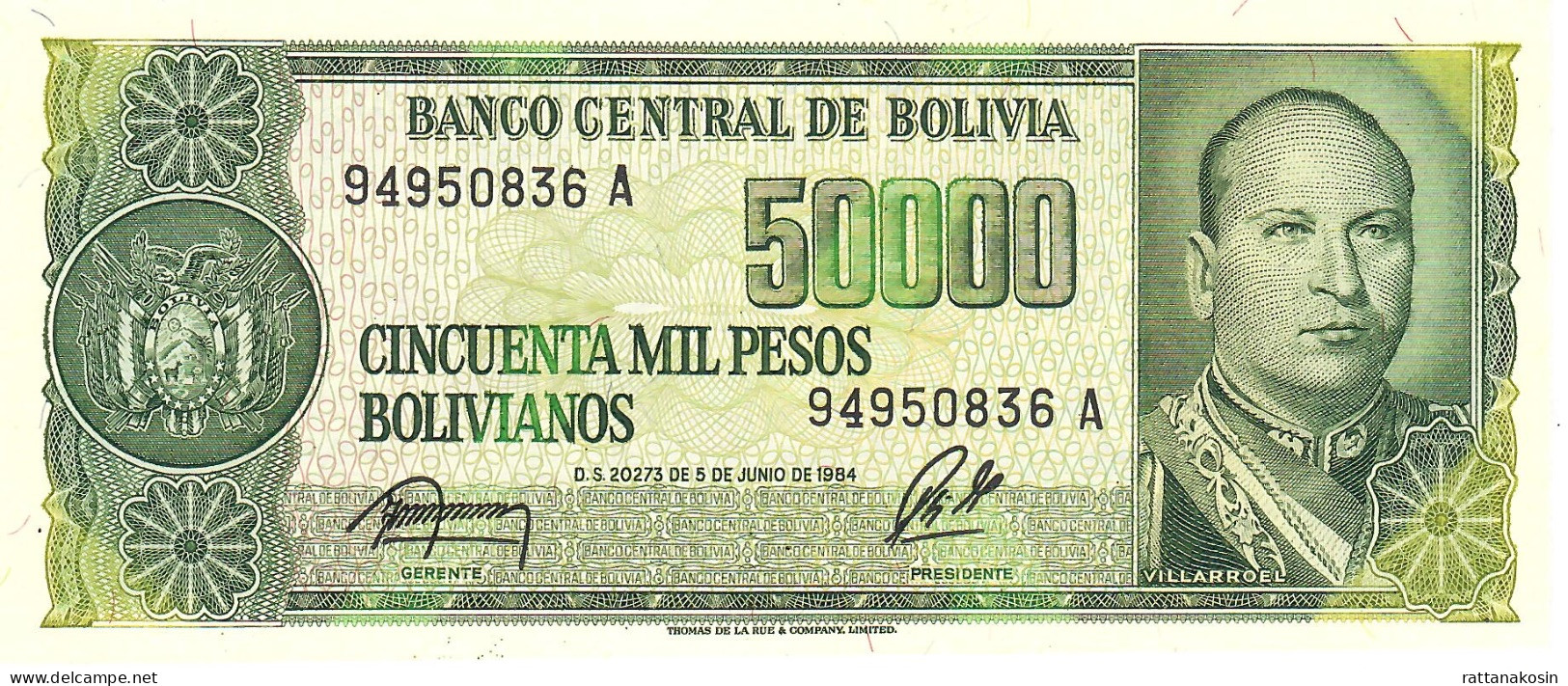 BOLIVIA P170  50.000 BOLIVIANOS  1984   UNC. - Bolivie