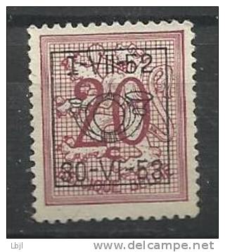 BELGIQUE ,  20 C , Chiffre Sur Lion , 1951 , 1.VII.52  30.VI.53 - Typo Precancels 1951-80 (Figure On Lion)