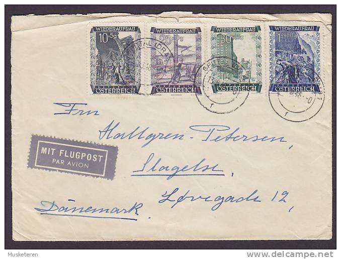 Austria Mit Flugpost Lab SPITTAL (Drau) 1948 Cover To SLAGELSE Dänemark Wiederaufbau Mi. 858-60 & 866 Franking - Autres & Non Classés