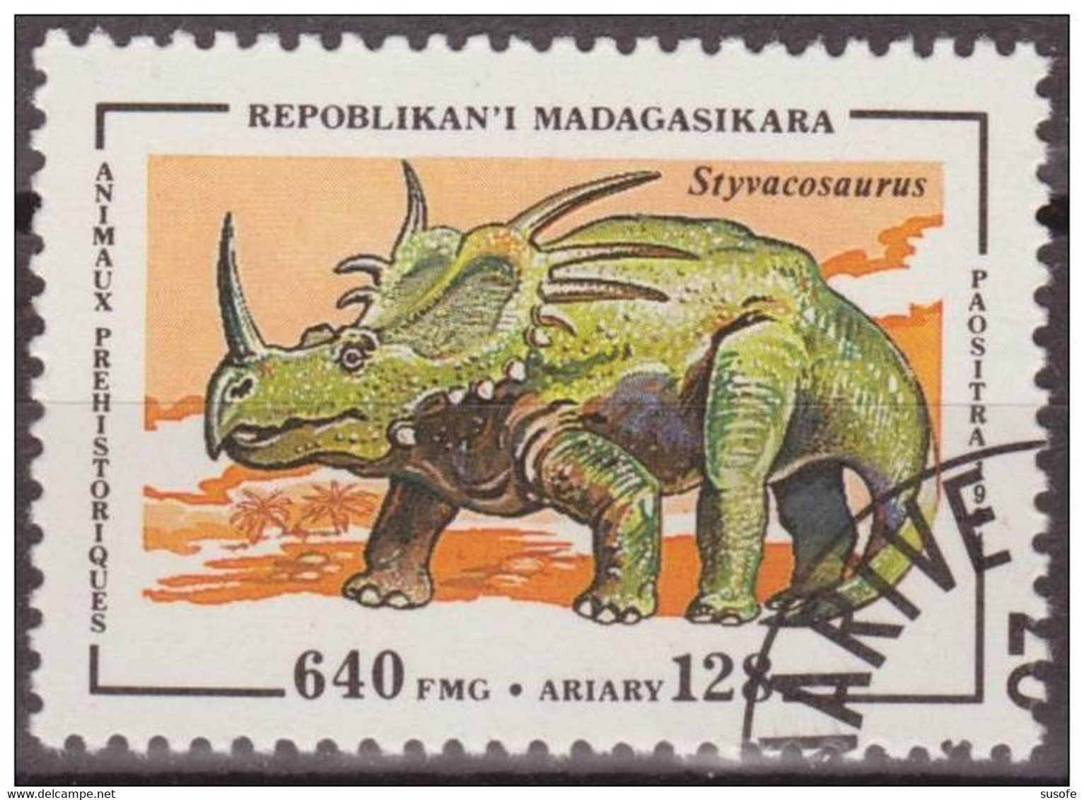 Madagascar 1994 Scott 1178 Sello * Animales Prehistoricos Styvacosaurus Michel 1679 Yvert 1342 Malagasy Stamps Timbre - Madagaskar (1960-...)