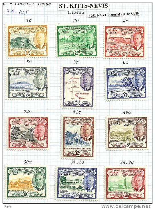 BRITISH ST CHRISTOPHER NAVIS PICTORIAL SET 1 C- $4.8 VIEWS FRESH M/MLH 1952 SG94-105 CV 45 POUNDS READ DESCRIPTION !! - St.Kitts-et-Nevis ( 1983-...)