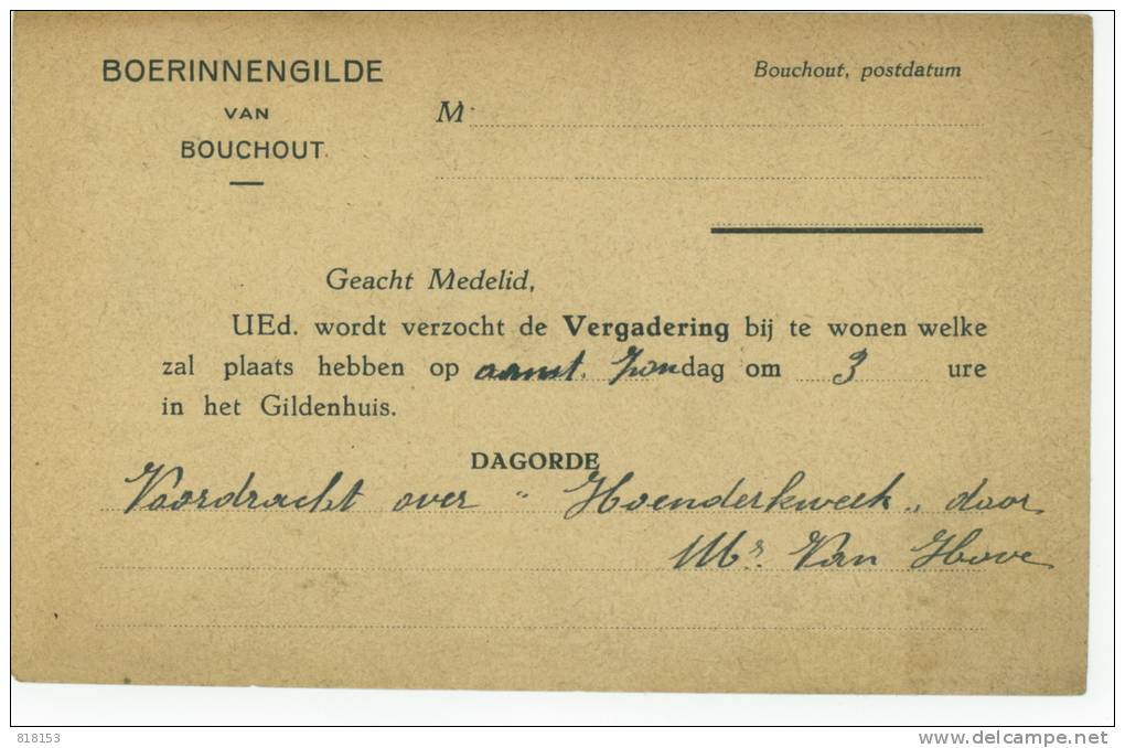 Boechout   :uitnodiging Voordracht Boerinnengilde 1929 - Böchout