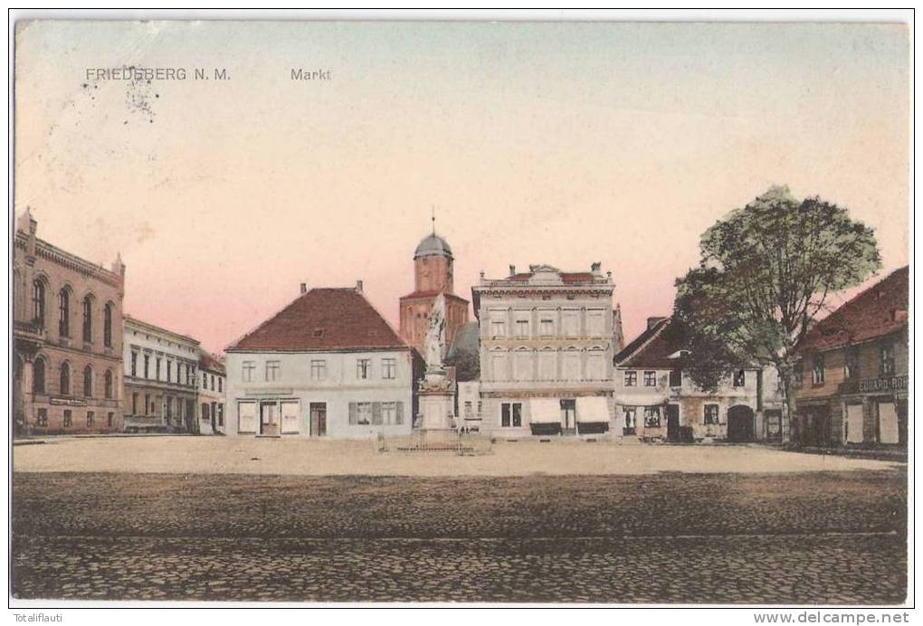 Friedeberg Markt Rathaus Geschäft Eduard Roh... Gelaufen 2.3.1910 Strzelce Krajenski Color - Neumark