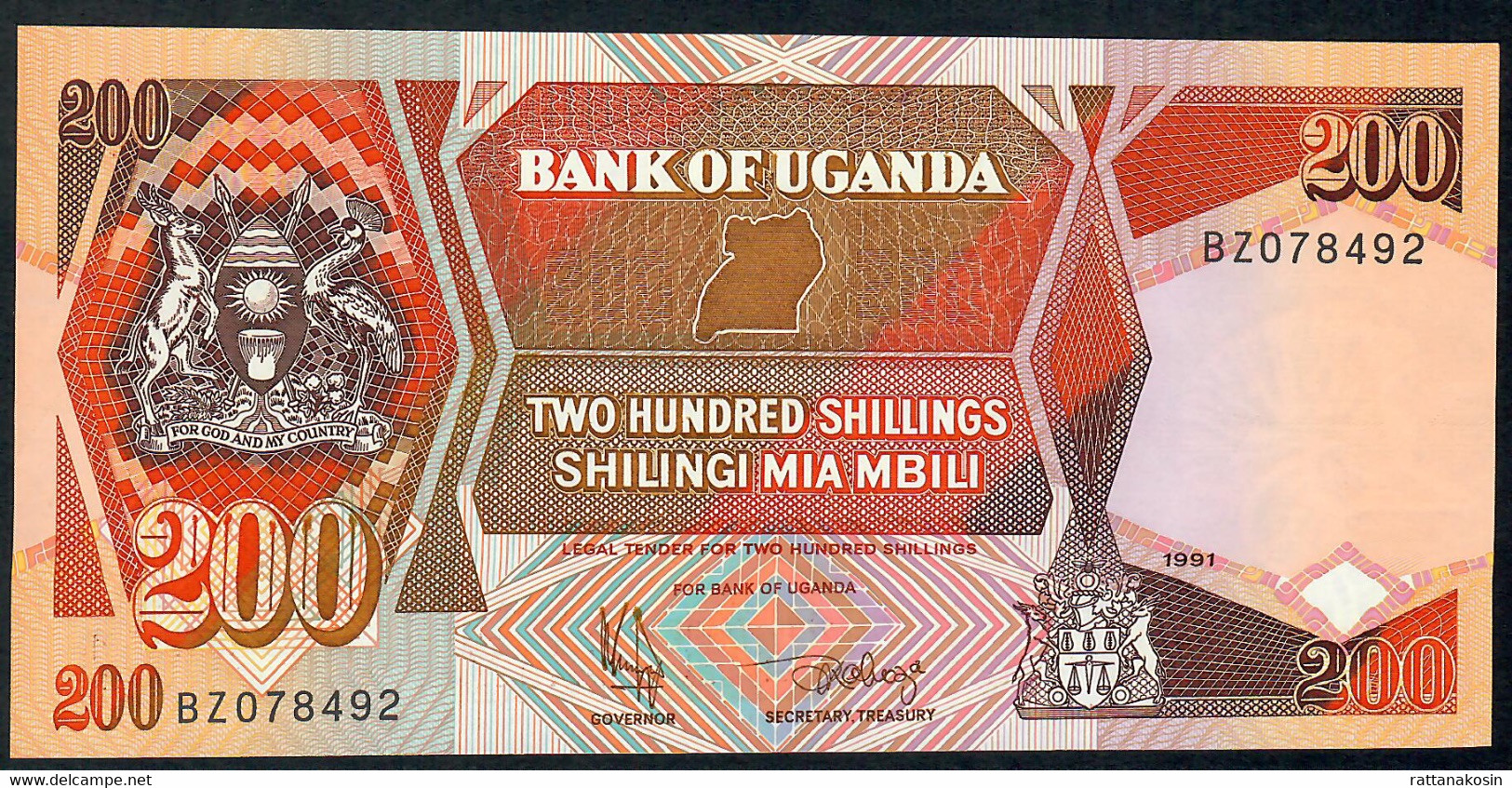 UGANDA  P32b  200 SHILLINGS  1991 #BZ       UNC. - Ouganda