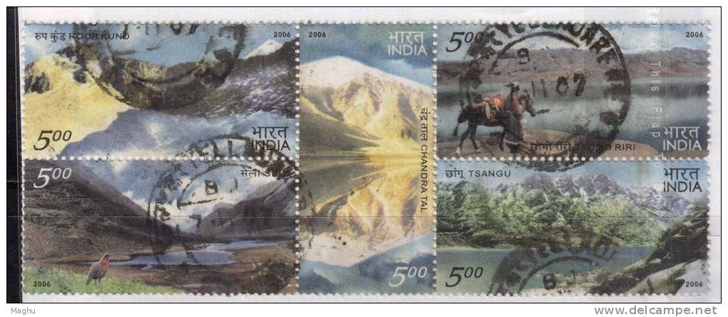 Se-tenent Used India 2006, Himalalayan Lakes, Nature, Geography, Glaciers, Snow, - Used Stamps