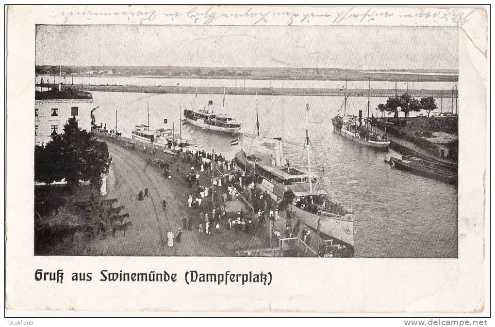 Gruß Aus Swinemünde Dampferplatz Belebt &#346;winouj&#347;cie Gelaufen 9.7.1915 Feldpost STRALSUND - Pommern