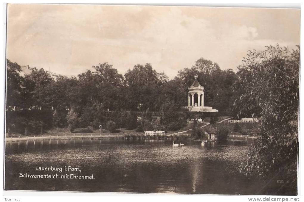 Lauenburg Schwanenteich Ehrenmal Landpost Nebenstempel LISCHNITZ Le&#347;nice Lebork 5.8.1932 Gelaufen - Pommern