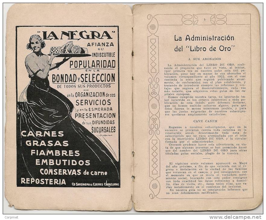 ARGENTINA - LIBRO DE ORO - GUIA DE FAMILIAS Para El Año 1922 - Con Propaganda Cerveceria PALERMO - LA NEGRA  Y Otras - Biografías