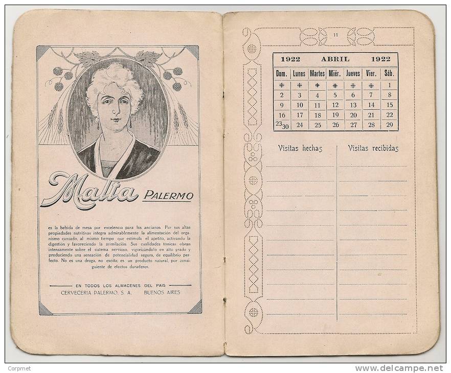 ARGENTINA - LIBRO DE ORO - GUIA DE FAMILIAS Para El Año 1922 - Con Propaganda Cerveceria PALERMO - LA NEGRA  Y Otras - Biografías