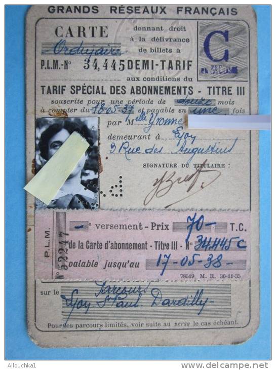 1938 Titre De Transport : Grands Réseaux Français,tarif Spécial Abonnement-titre III-3é Classe&gt;Lyon Saint-Paul Dardil - Europe