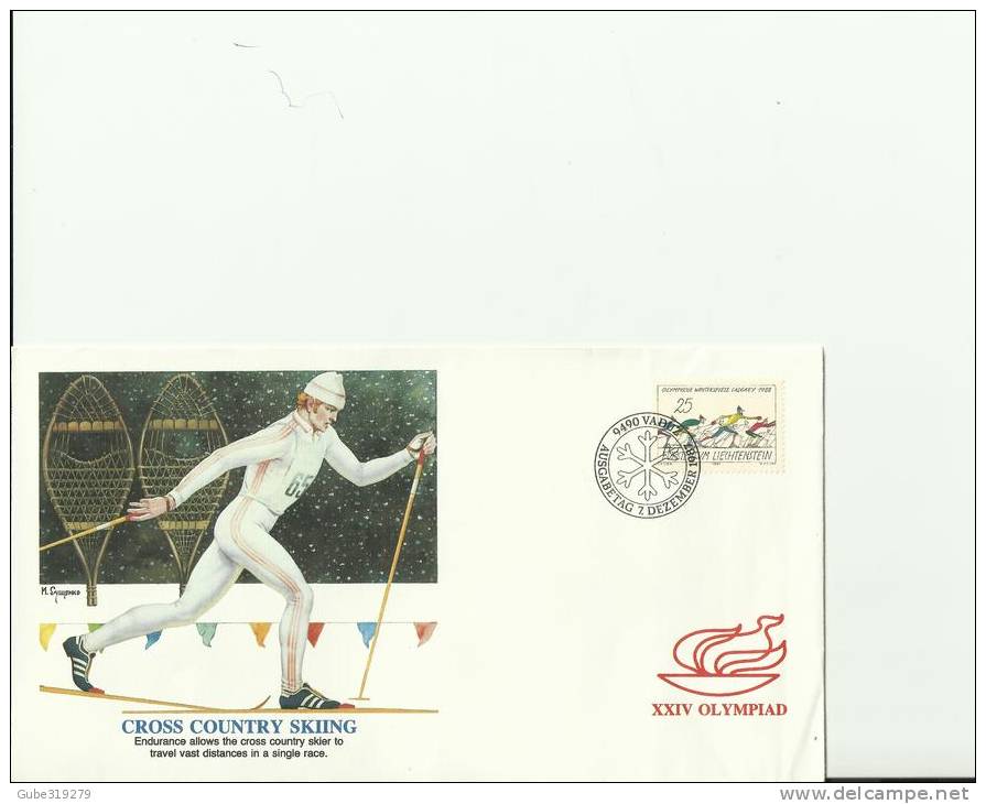 OLYMPICS CALGARY 1988 LIECHTENSTEIN 1987   FDC CROSS COUNTRY SKIING WITH 1 STAMP  25 F. POSTMARKED DEC 7, 1987 - Winter 1988: Calgary