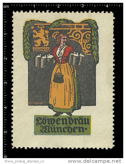 Old Original German Poster Stamp (cinderella, Label, Reklamemarke) Löwe, Lion, Bier, Beer, Brauerei, Brewery - Biere