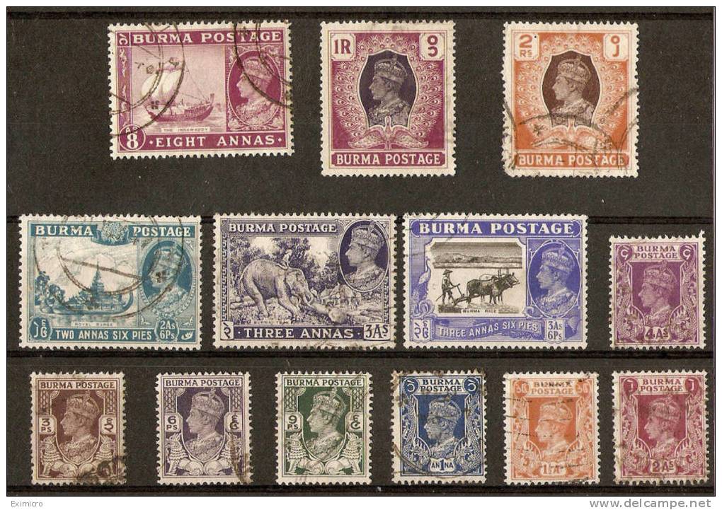 BURMA 1946 SET TO 2R SG 51/61 FINE USED Cat £58.35 - Burma (...-1947)