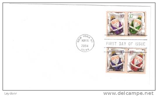 FDC Christmas Santa Ornaments - 2004 - 4 Stamps - 2001-2010