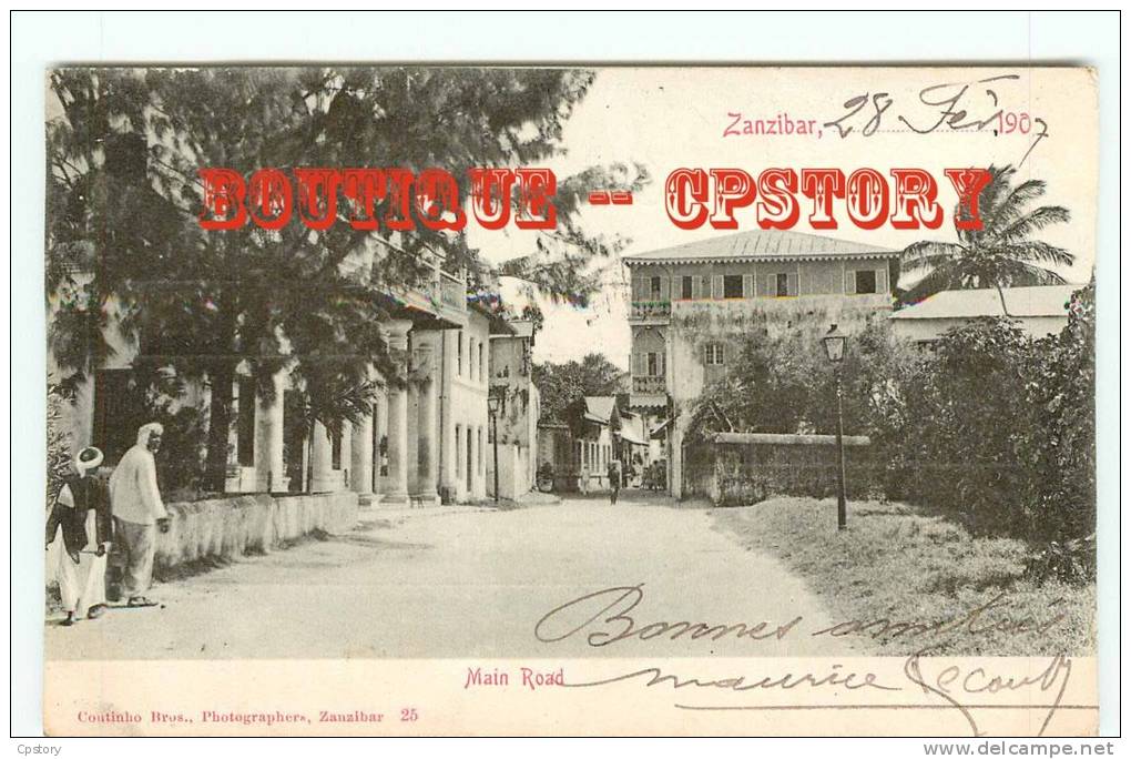 ZANZIBAR - Main Road - Carte Voyagée 1907 - Dos Scané - Tansania