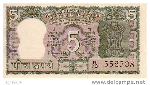 INDE  5 Rupees  Non Daté    Pick 56a  Signature 78    ***** QUALITE  XF ***** - Indien