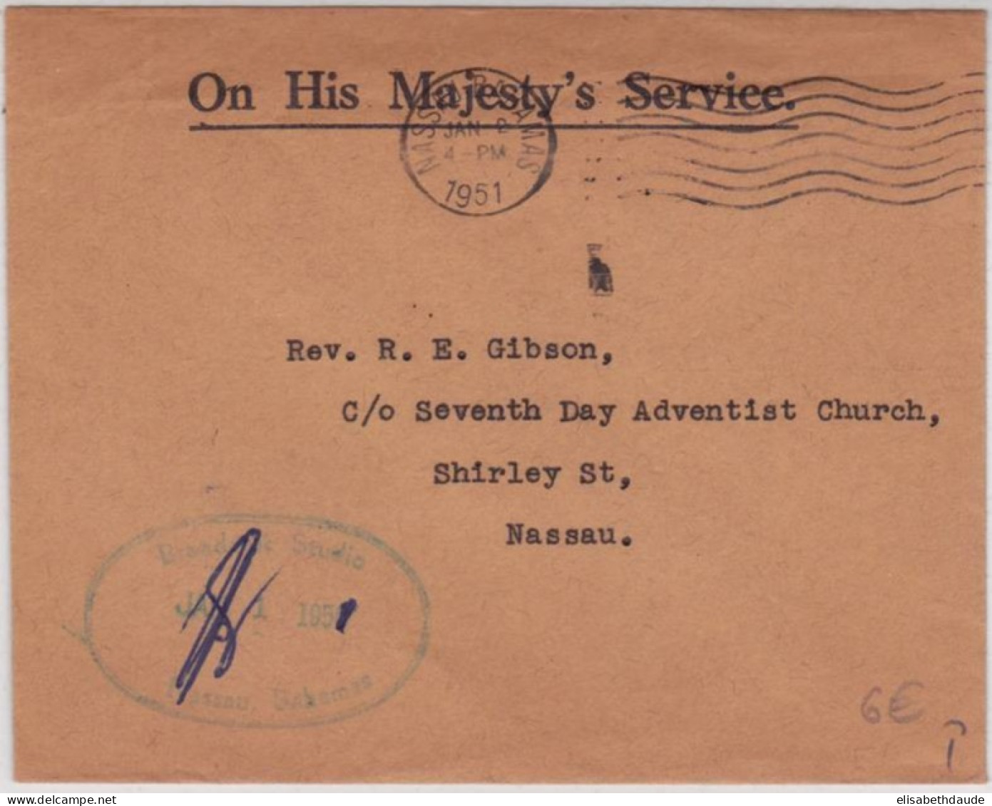 BAHAMAS - 1951 - ENVELOPPE De SERVICE O.H.M.S De NASSAU  - - 1859-1963 Crown Colony