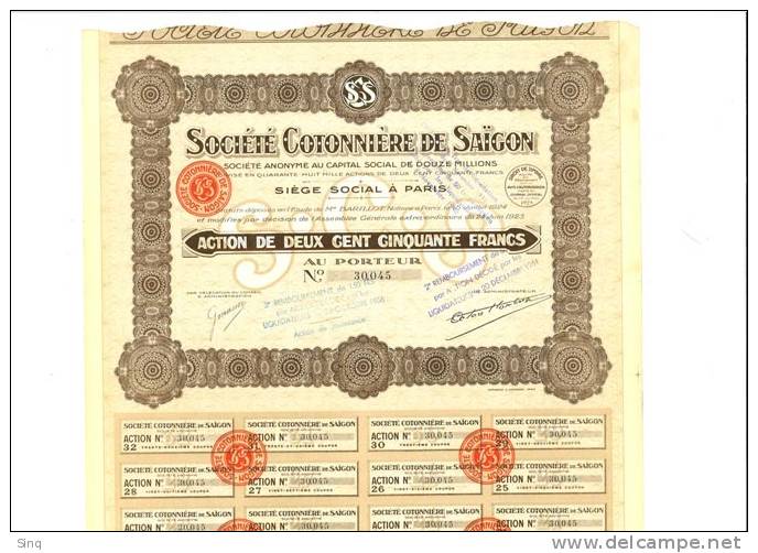 Société Cotonnière De Saïgon Année 1924 - Autres & Non Classés