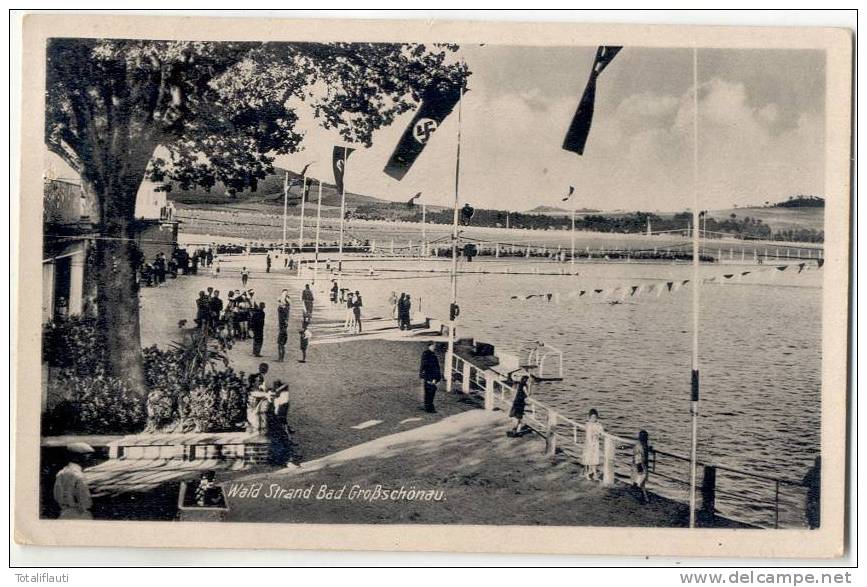 Großschönau Sachsen Wald Strand Bad Belebt Hakenkreuzflaggen 22.8.1942 Gelaufen Zittau - Grossschoenau (Sachsen)
