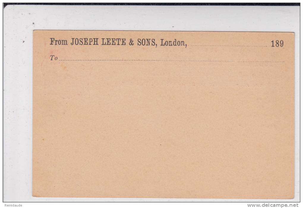 GB - 1890 - CARTE POSTALE ENTIER Avec REPIQUAGE PRIVE De JOSEPH LEETE à LONDRES - Postwaardestukken