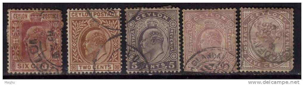 Ceylon Used Edward Series., 5 Diff., - Ceylon (...-1947)