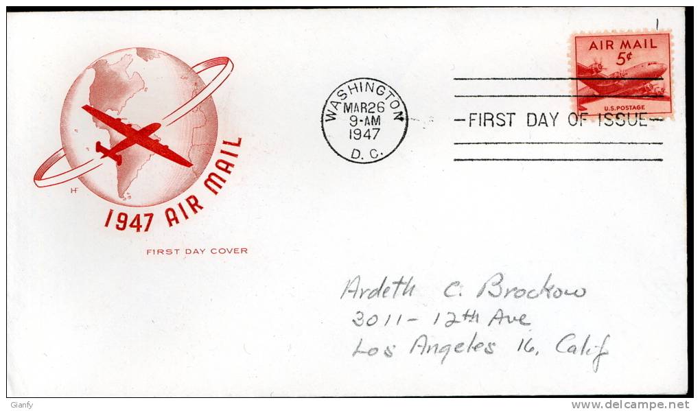 USA UNITED STATES 1947 FDC 5 CENT AIR MAIL - 1941-1950