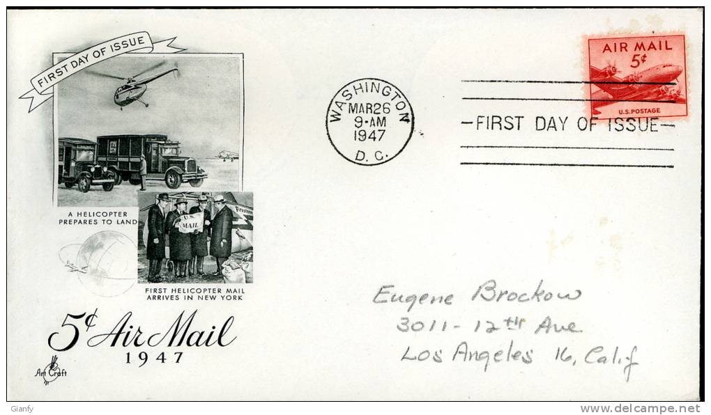 USA UNITED STATES 1947 FDC 5 CENT AIR MAIL ART CRAFT - 1941-1950