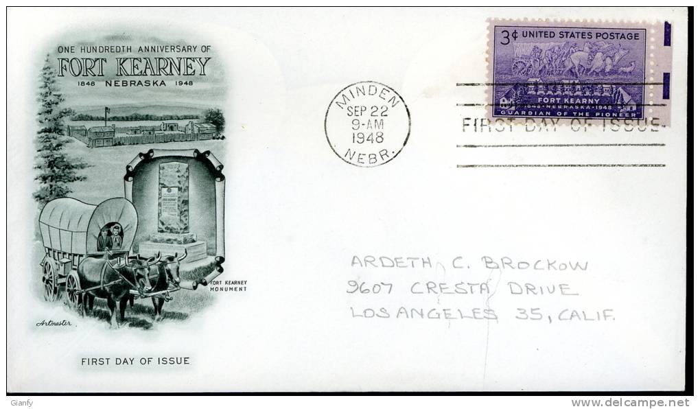 USA UNITED STATES 1948 FDC 100TH ANNIVERSARY FORT KEARNY NEBRASKA ARTMASTER - 1941-1950